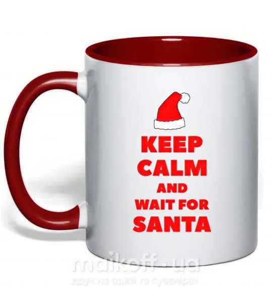 Чашка з кольоровою ручкою Keep calm and wait for Santa Червоний фото