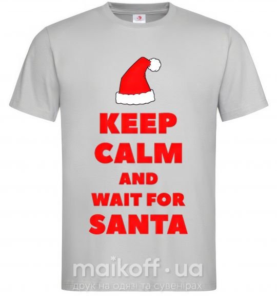 Мужская футболка Keep calm and wait for Santa Серый фото