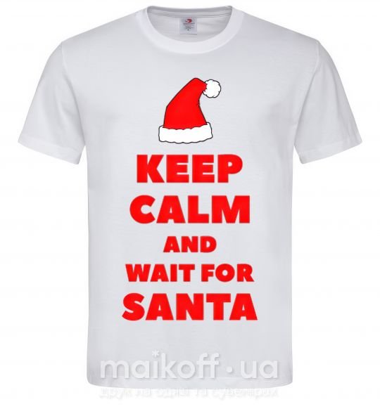 Мужская футболка Keep calm and wait for Santa Белый фото