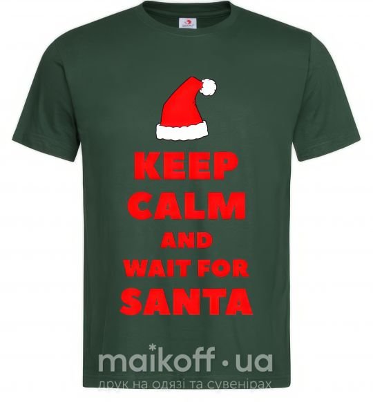 Мужская футболка Keep calm and wait for Santa Темно-зеленый фото