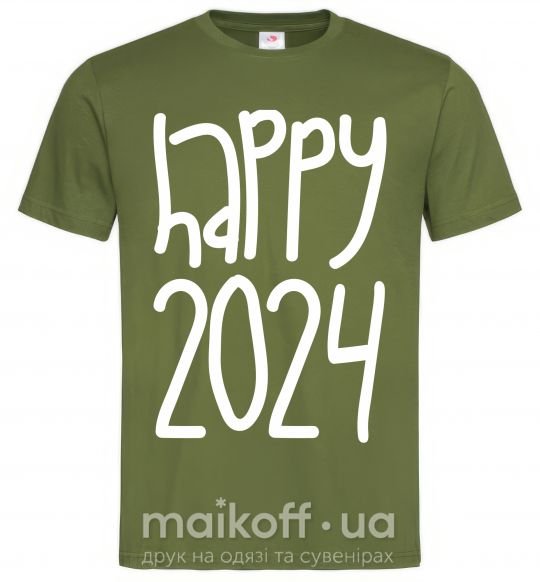 Мужская футболка Happy 2024 Оливковый фото