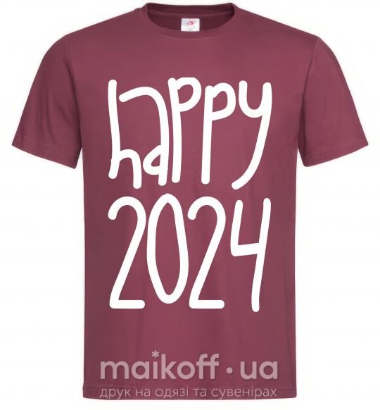 Мужская футболка Happy 2024 Бордовый фото