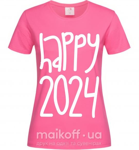 Женская футболка Happy 2024 Ярко-розовый фото