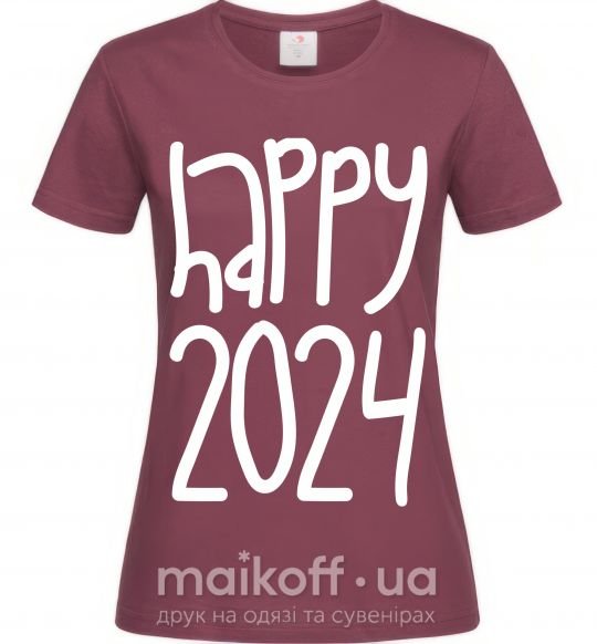 Жіноча футболка Happy 2024 Бордовий фото