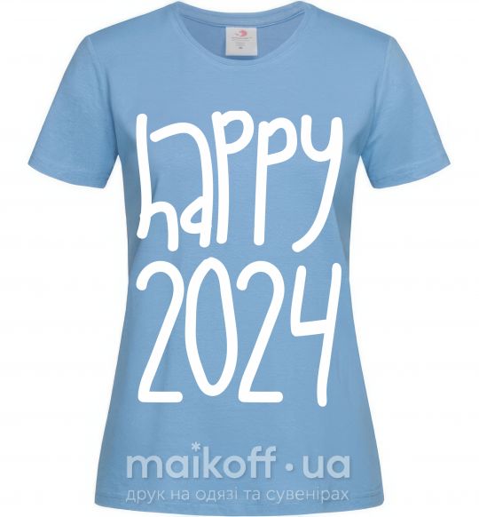 Женская футболка Happy 2024 Голубой фото