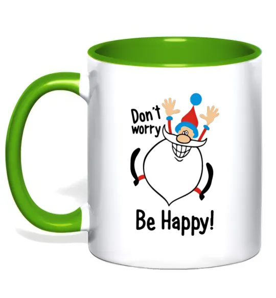 Чашка з кольоровою ручкою Don't worry be happy Лаймовий фото