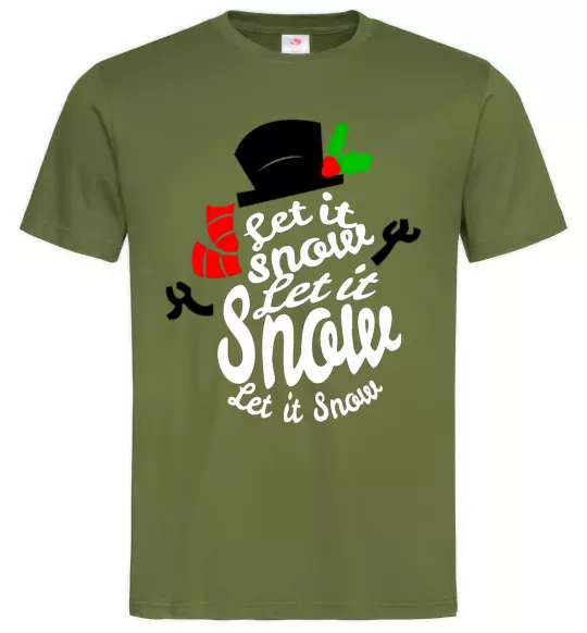 Чоловіча футболка Let it snow сніговик Оливковий фото