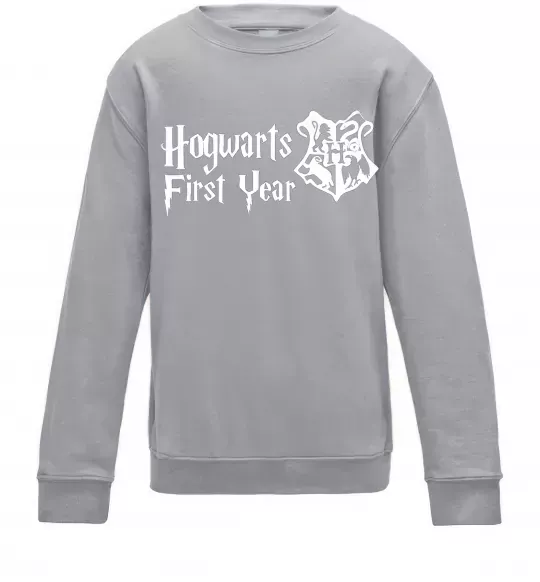 Детский Свитшот Hogwarts first year Серый меланж фото