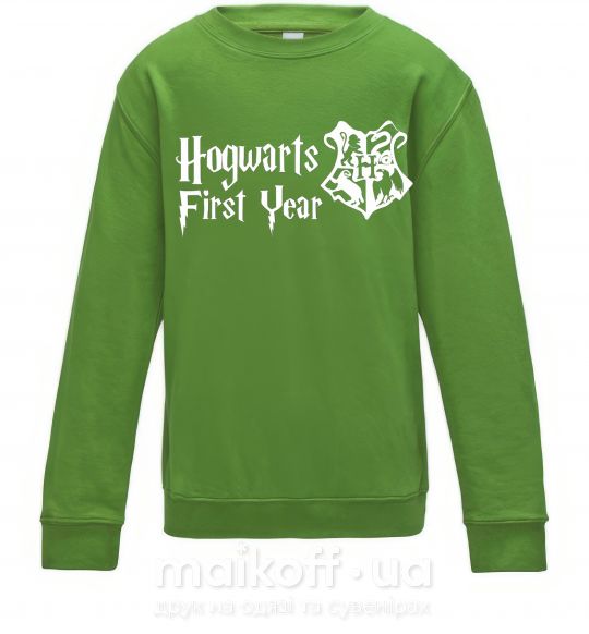 Детский Свитшот Hogwarts first year Лаймовый фото