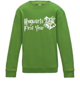 Детский Свитшот Hogwarts first year Лаймовый фото