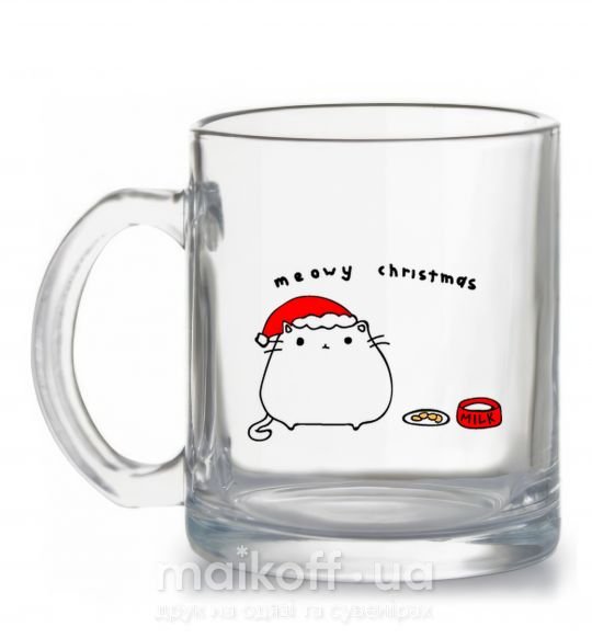 Чашка стеклянная Meowy Christmas Прозрачный фото