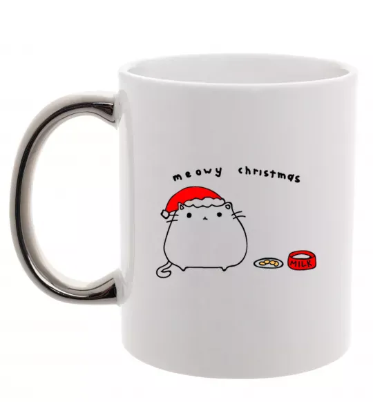 Чашка с цветной ручкой Meowy Christmas Серебро фото