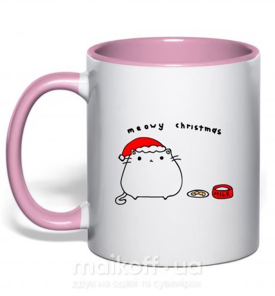 Чашка с цветной ручкой Meowy Christmas Нежно розовый фото