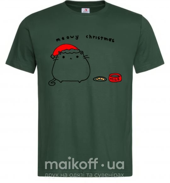Чоловіча футболка Meowy Christmas Темно-зелений фото
