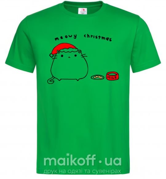 Мужская футболка Meowy Christmas Зеленый фото