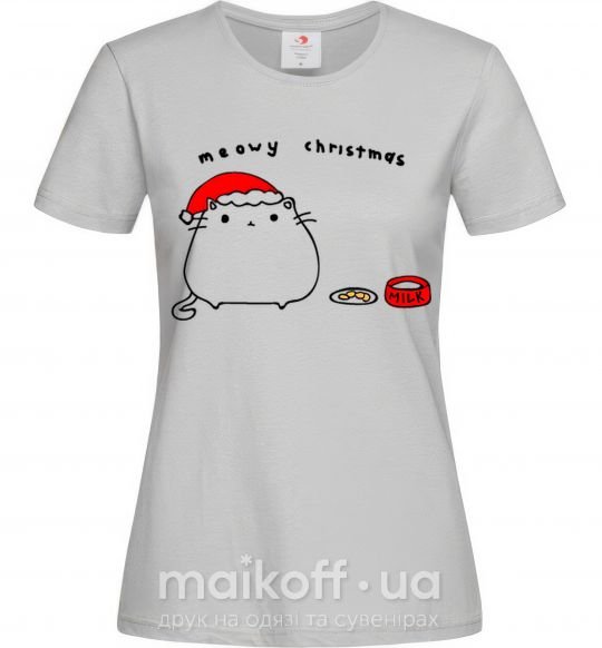 Женская футболка Meowy Christmas Серый фото
