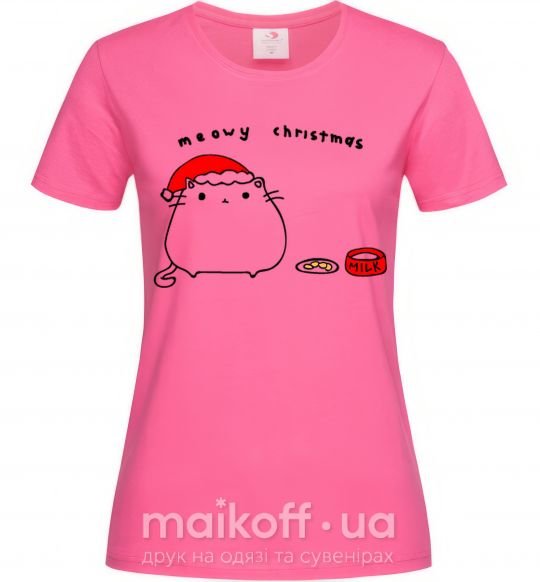 Жіноча футболка Meowy Christmas Яскраво-рожевий фото