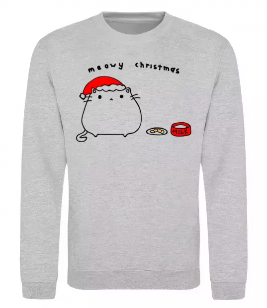Свитшот Meowy Christmas Серый меланж фото