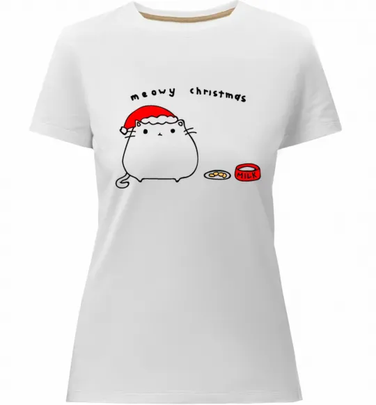 Жіноча преміум футболка Meowy Christmas Білий фото