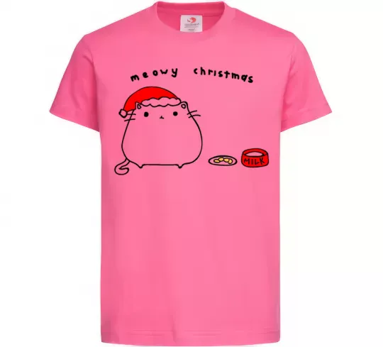 Дитяча футболка Meowy Christmas Яскраво-рожевий фото