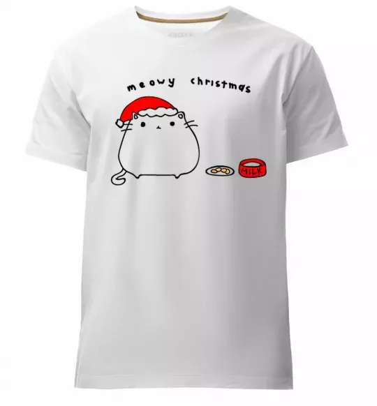 Мужская премиум футболка Meowy Christmas Белый фото