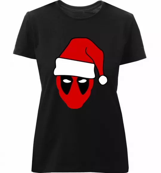 Женская премиум футболка Christmas Deadpool Черный фото