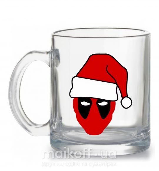 Чашка стеклянная Christmas Deadpool Прозрачный фото