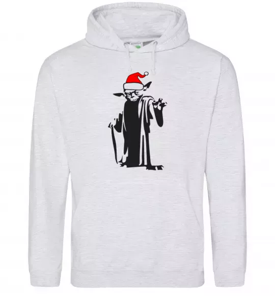 Мужская толстовка (худи) Christmas Yoda Серый меланж фото