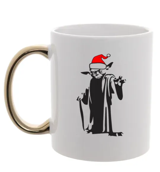 Чашка з кольоровою ручкою Christmas Yoda Золото фото