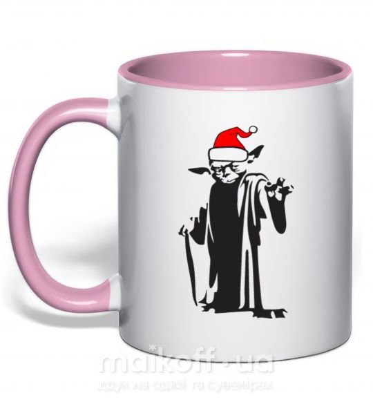 Чашка з кольоровою ручкою Christmas Yoda Ніжно рожевий фото