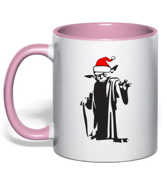 Чашка з кольоровою ручкою Christmas Yoda Ніжно рожевий фото