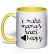 Чашка з кольоровою ручкою I make mamas heart happy Сонячно жовтий фото