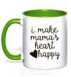 Чашка з кольоровою ручкою I make mamas heart happy Зелений фото