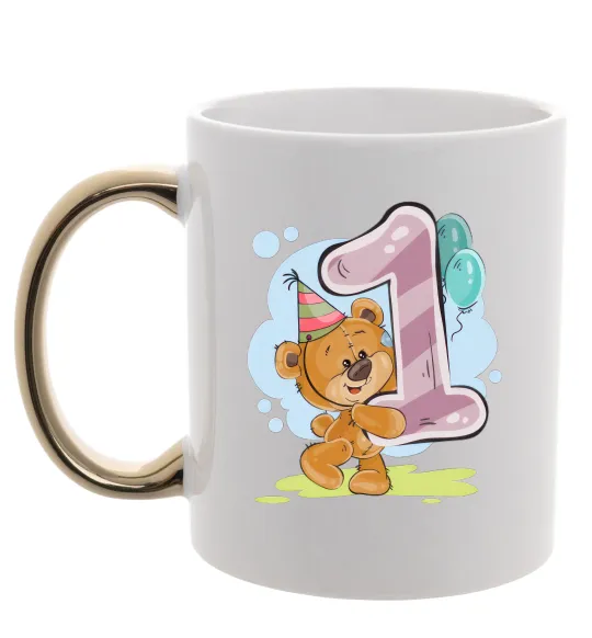 Чашка з кольоровою ручкою 1 годик мишка Золото фото