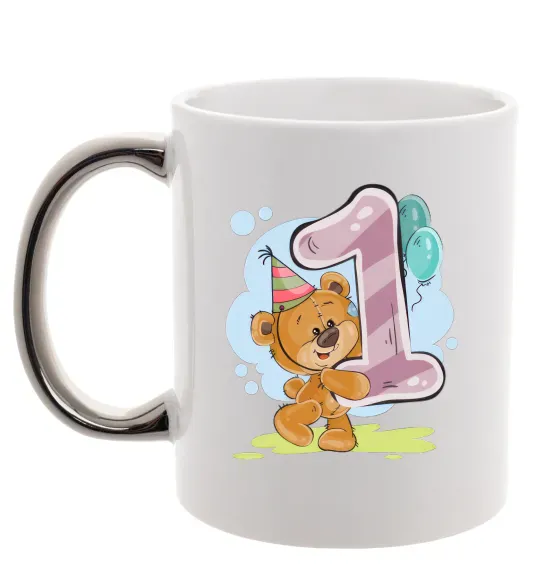 Чашка з кольоровою ручкою 1 годик мишка Срібло фото