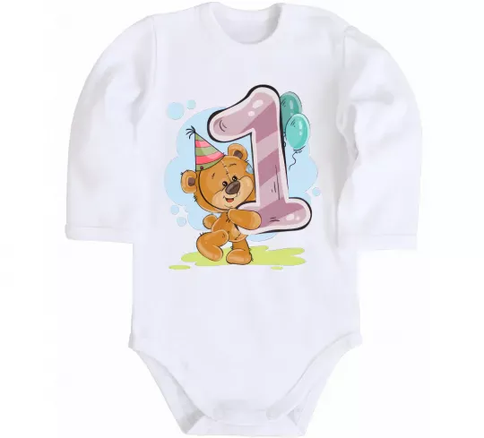 Детский боди 1 годик мишка Белый фото