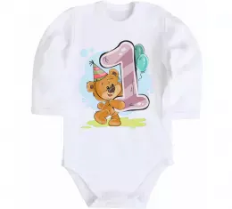Детский боди 1 годик мишка Белый фото