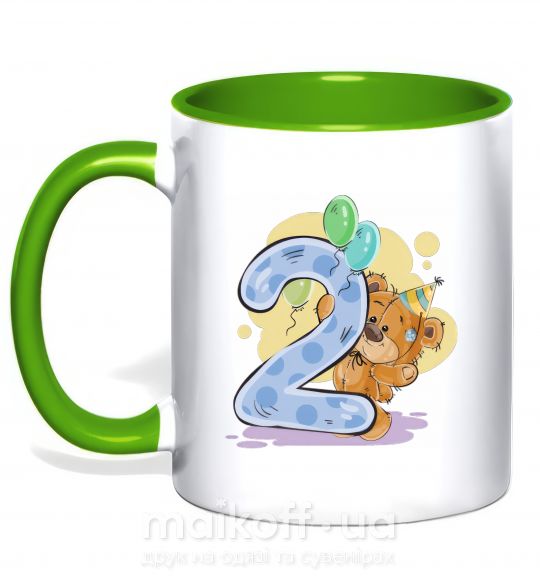 Чашка с цветной ручкой 2 годика мишка Зеленый фото