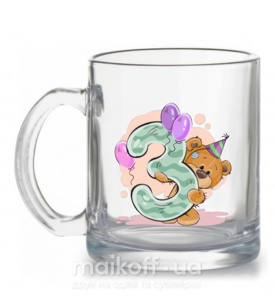 Чашка стеклянная 3 годика мишка Прозрачный фото