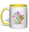 Чашка з кольоровою ручкою 3 годика мишка Сонячно жовтий фото