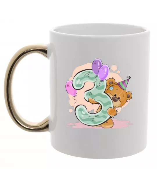 Чашка з кольоровою ручкою 3 годика мишка Золото фото