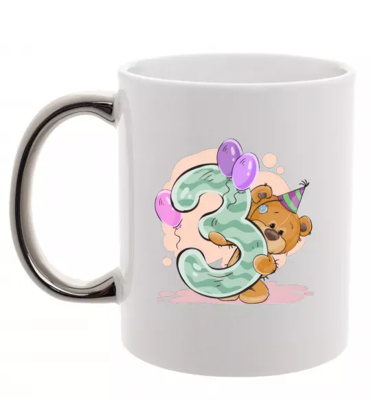 Чашка з кольоровою ручкою 3 годика мишка Срібло фото