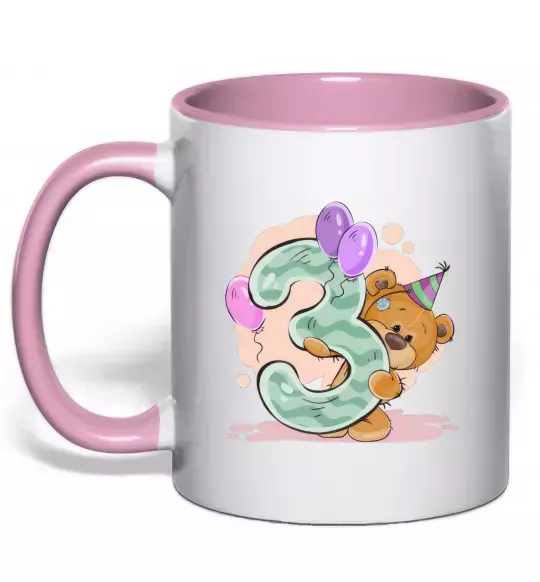 Чашка з кольоровою ручкою 3 годика мишка Ніжно рожевий фото
