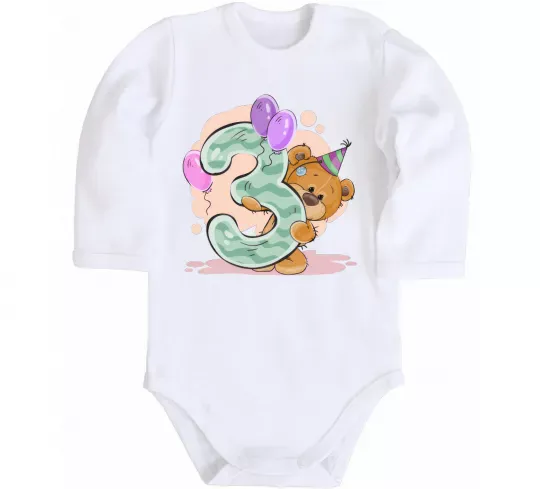 Дитячий бодік 3 годика мишка Білий фото