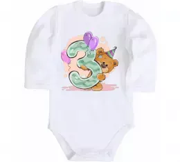 Детский боди 3 годика мишка Белый фото