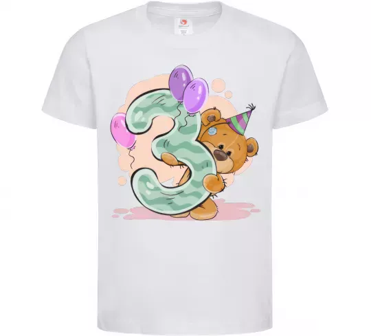 Дитяча футболка 3 годика мишка Білий фото