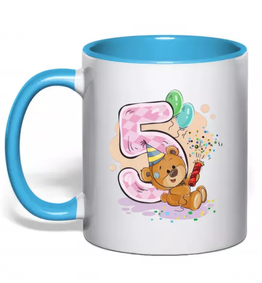 Чашка з кольоровою ручкою 5 рочків Блакитний фото