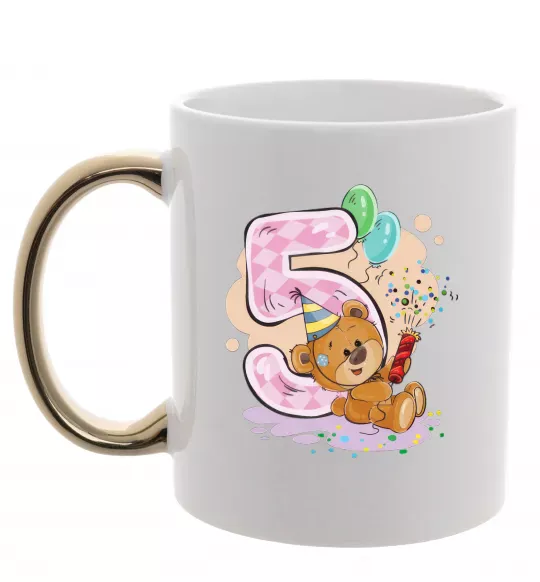 Чашка з кольоровою ручкою 5 рочків Золото фото