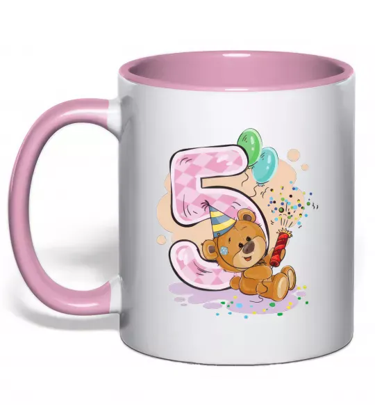 Чашка з кольоровою ручкою 5 рочків Ніжно рожевий фото