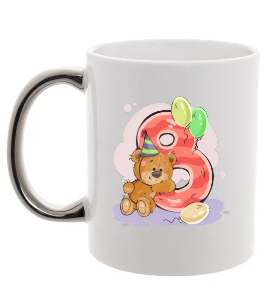 Чашка з кольоровою ручкою 8 рочків Срібло фото